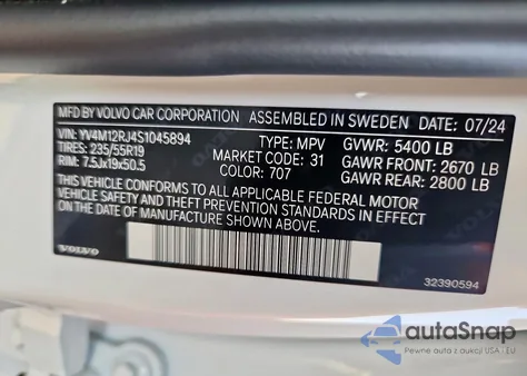 2025 Volvo Xc60 Core from USA, damaged, VIN YV4M12RJ4S1045894